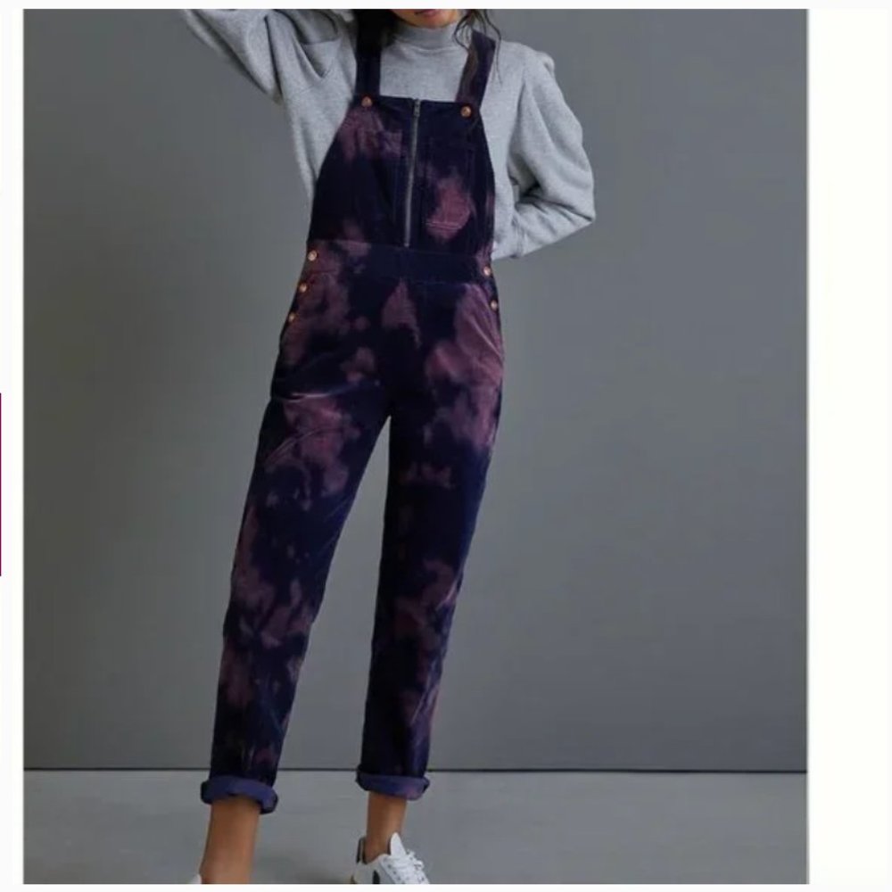 ⭐️ Pilcro Tie Dye Boho Hip Peasant Art Deco Chic Farm Corduroy Overalls Jumpsuit